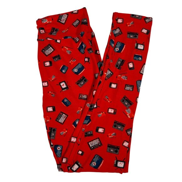 LuLaRoe Vintage Boombox Radio TV Cassette Player RED 80's Leggings One Size OS - Picture 1 of 6